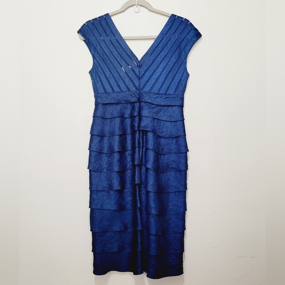 Adrianna Papell Tiered Ruffle Shutter Pleat Blue Cocktail Dress 4 - Picture 5 of 9